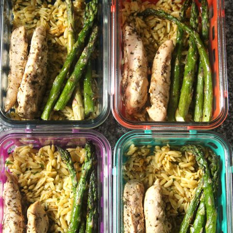 Meal Prep Souvlaki Chicken and Orzo with Asparagus