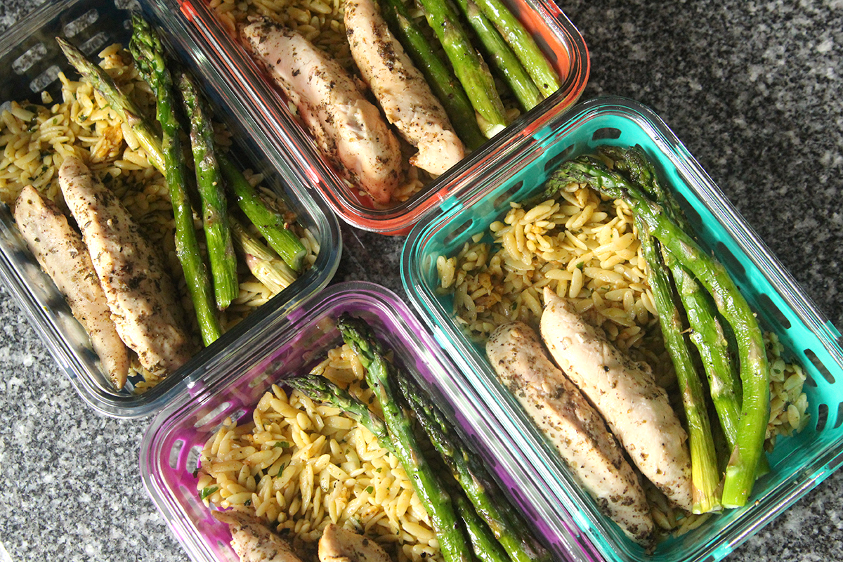 Meal Prep Souvlaki Chicken and Orzo with Asparagus
